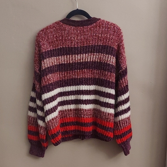 JOSEPH A Chunky Knit Striped V Neck Long Sleeve Button Down Cardigan Sweater - Picture 9 of 11